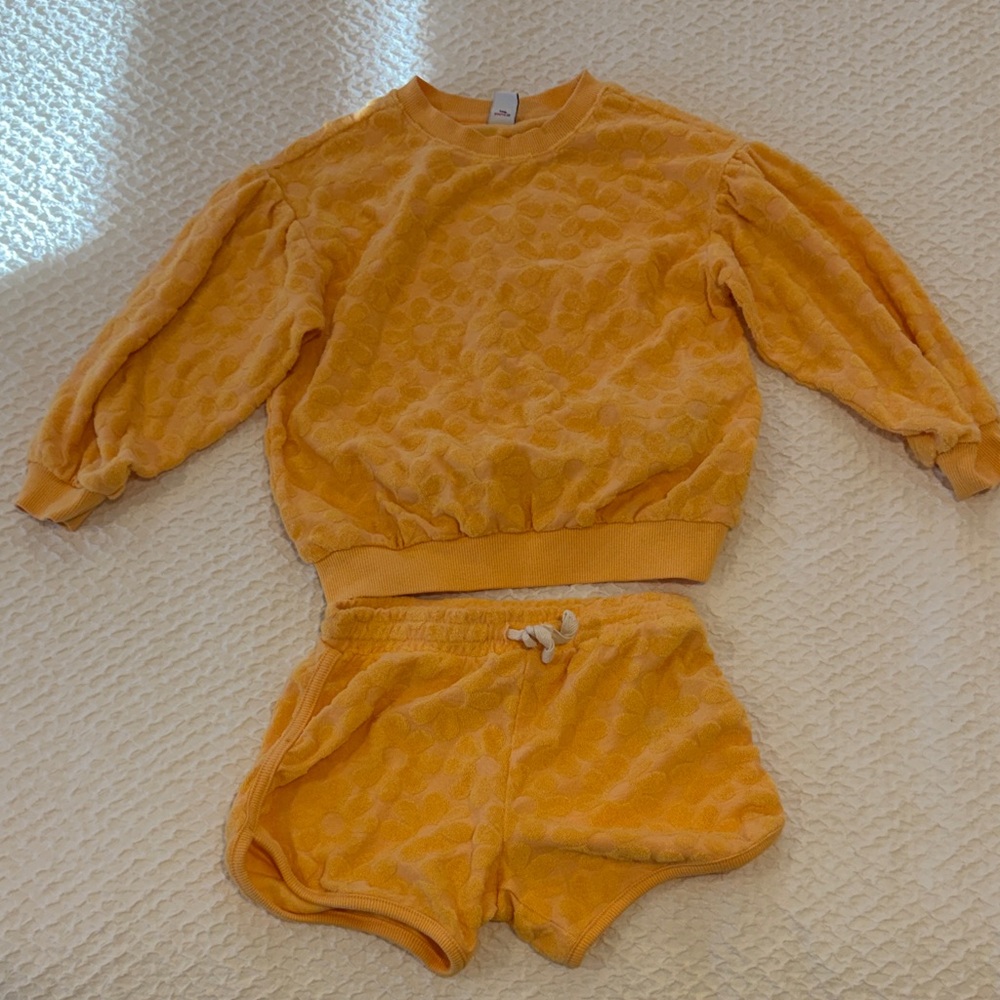 Old Navy Bright Yellow Kids shorts and sweatshirt Outfit